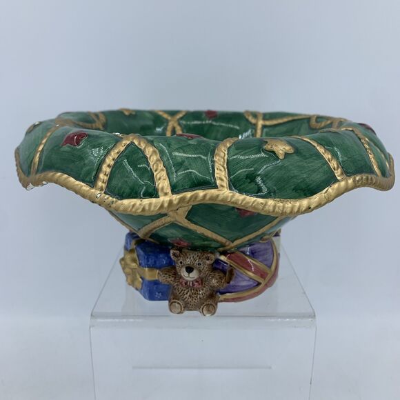 Vtg 1994 Fitz And Floyd Santa’s List Footed Hand Painted Bowl Christmas Gifts - Picture 1 of 11